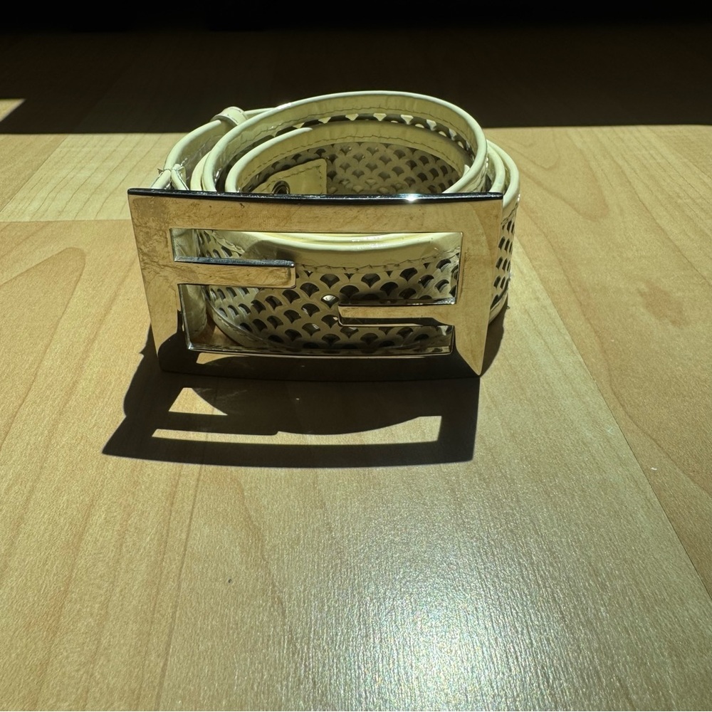 Fendi Cream Leather Belt with Silver Buckle